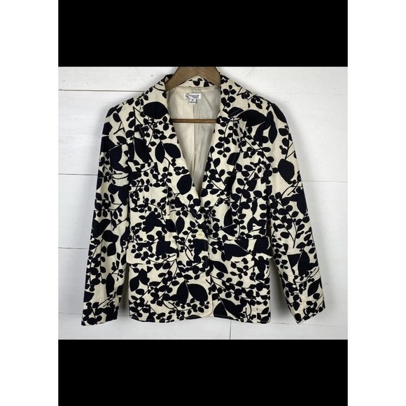 Chadwicks Classics Jackets & Blazers - VTG Chadwick Classics Women's 4P Linen Cotton Blazer Jacket Ivory Black Floral